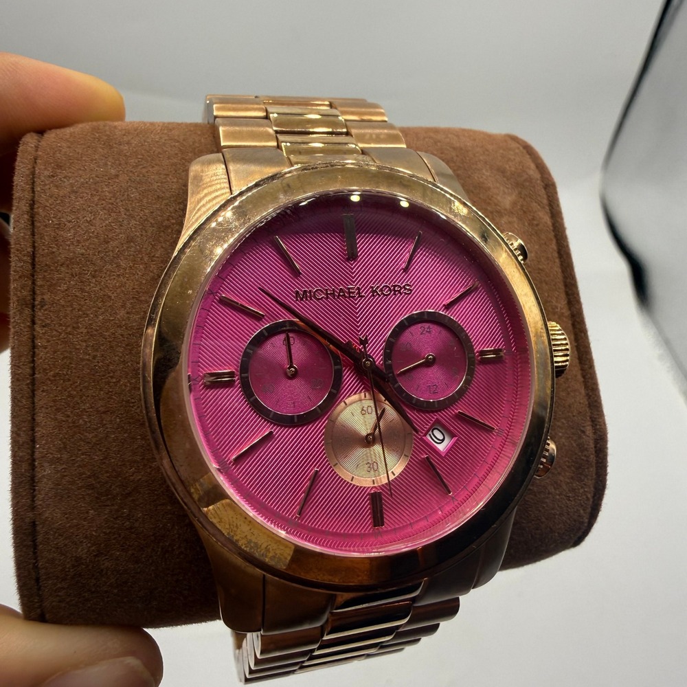 Michael Kors Watch Rose Gold Hot Pink Chronograph MK-5931 Designer Glam Bold